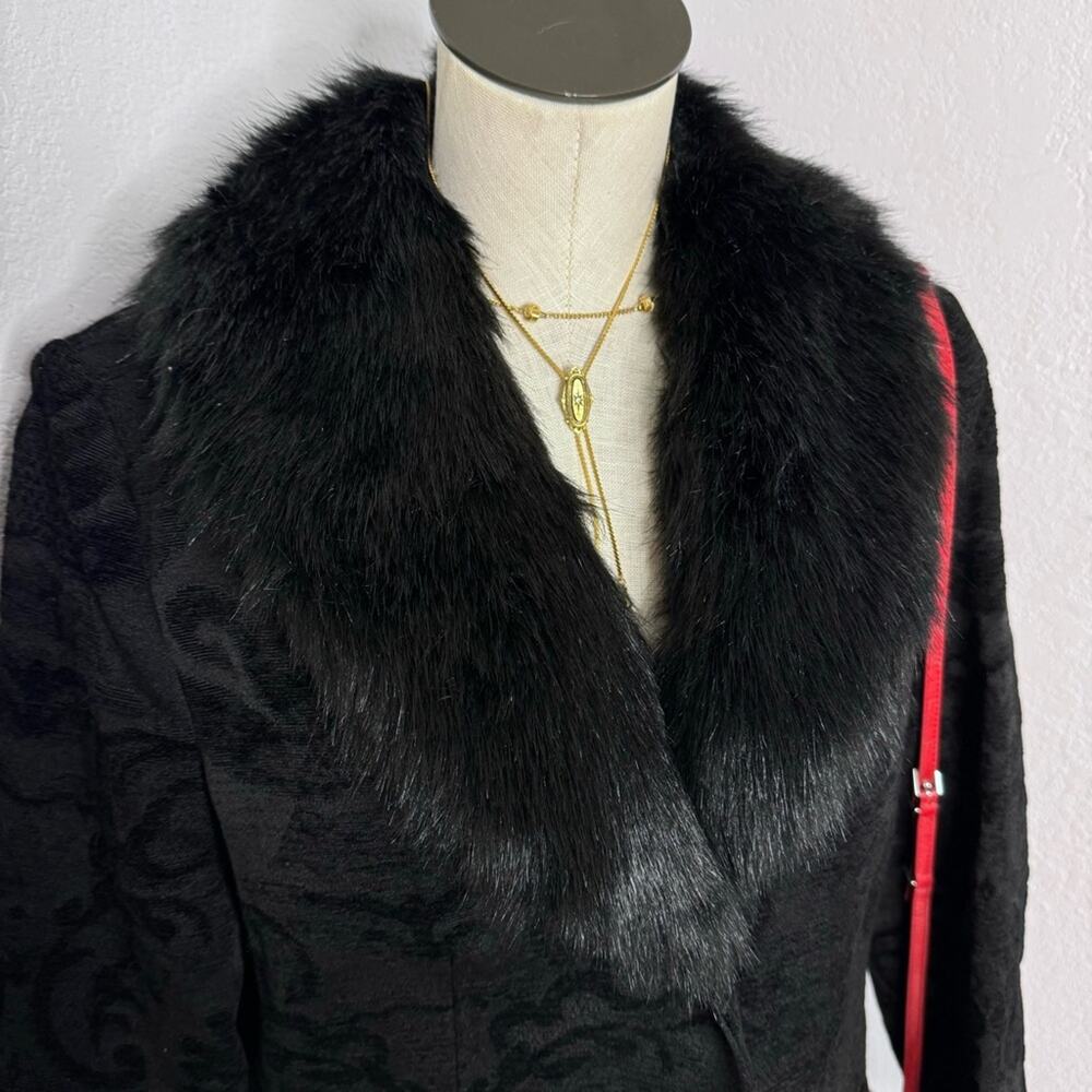 Y2K Brocade Coat Black Faux Fur Coller Goth Size Large Whimsigoth Goth - Picture 4 of 12